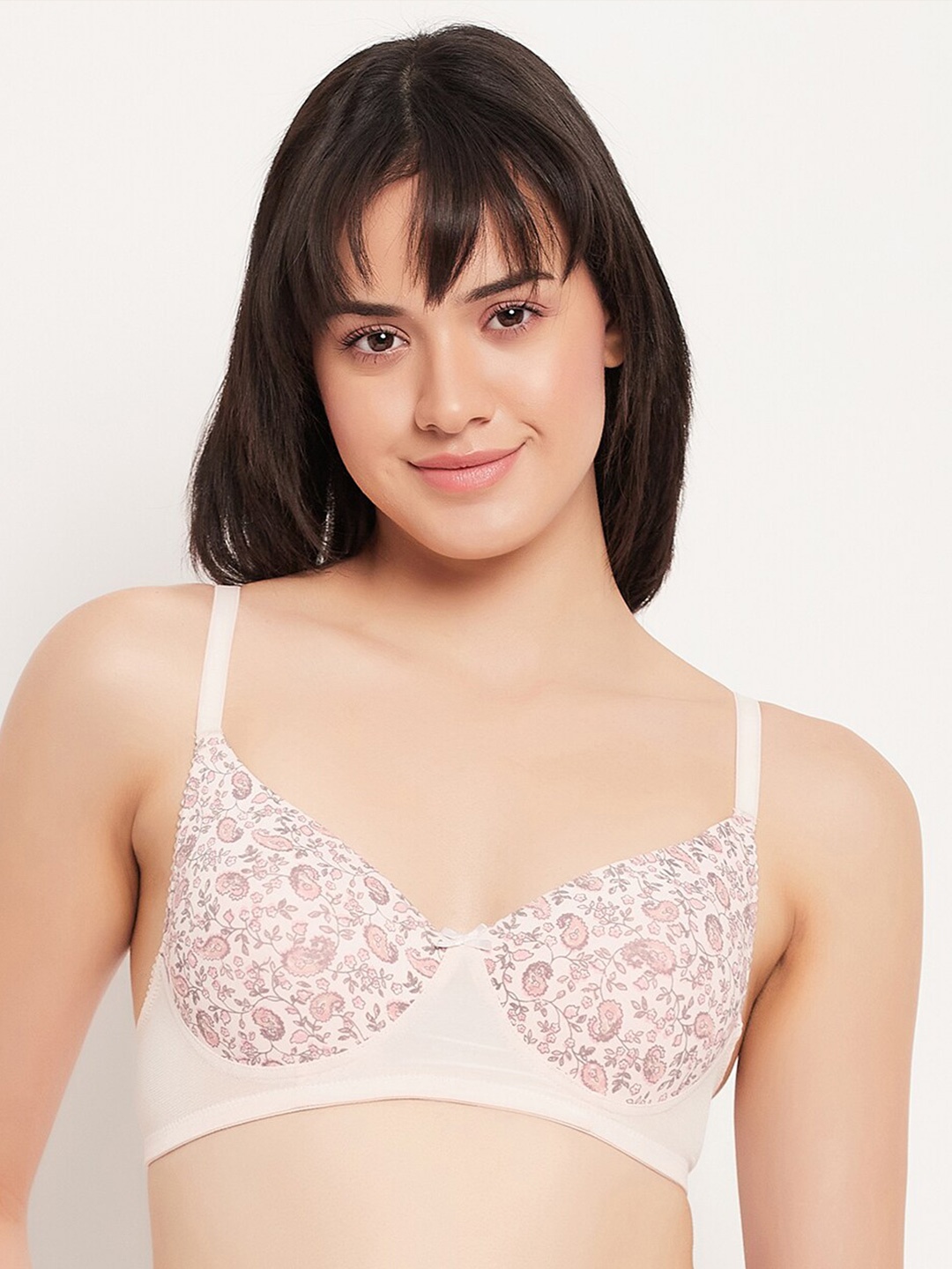

Clovia Pink Floral Printed Half Coverage Underwired Heavily Padded T-shirt Bra