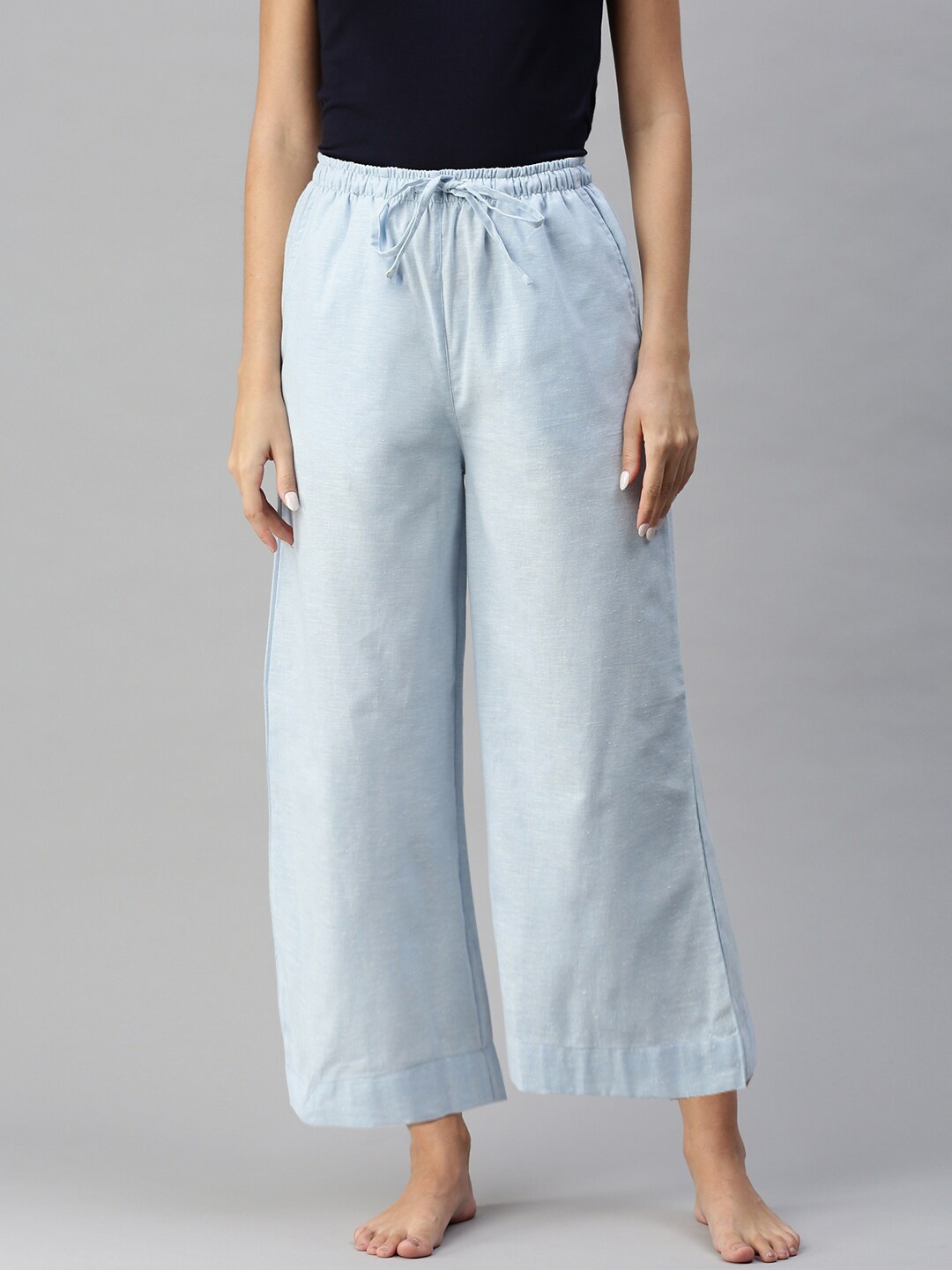 

Bareblow Women Cotton Flared Lounge Pants, Blue