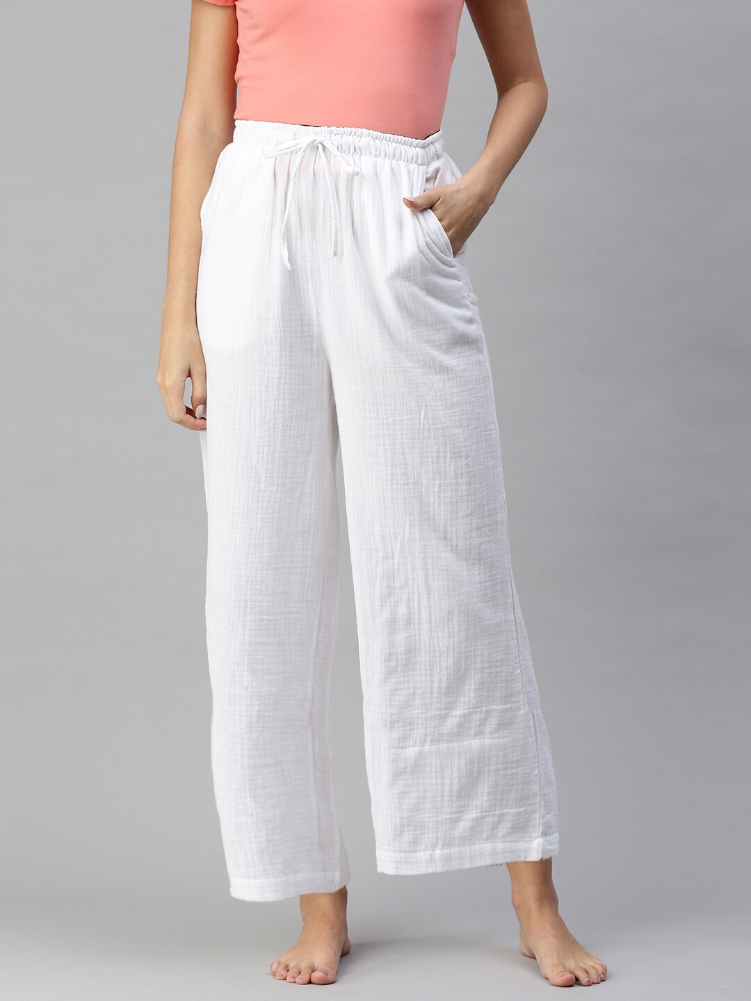 

Bareblow Women Cotton Flared Lounge Pants, White