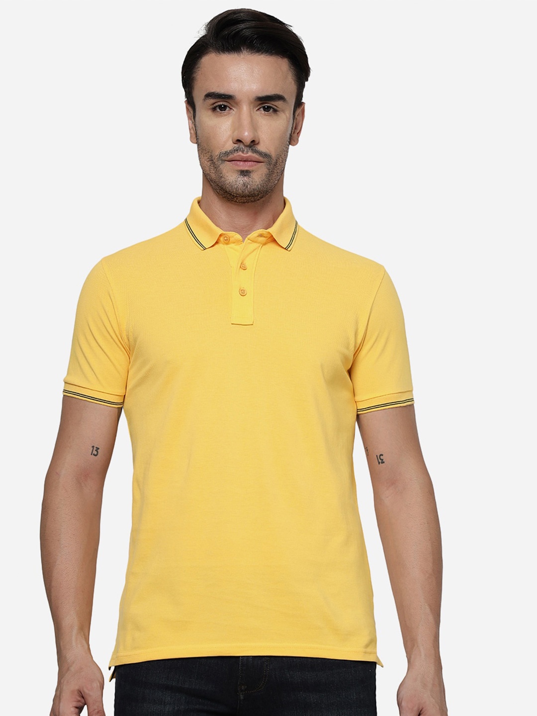 

JADE BLUE Solid Men Polo Collar Slim Fit T-shirt, Yellow