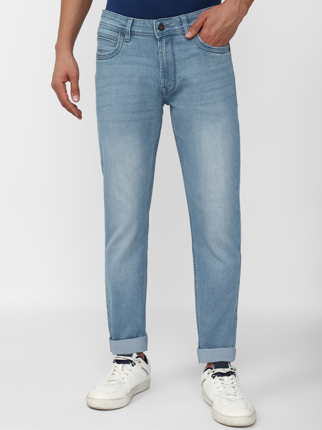 

Peter England Casuals Men Tapered Fit Heavy Fade Mid-Rise Clean Look Jeans, Blue
