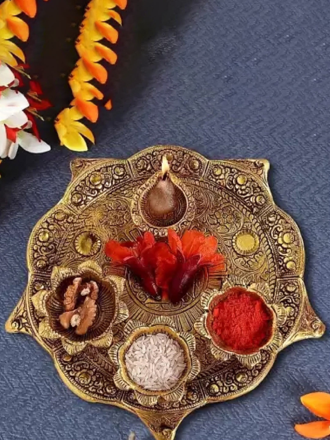 

Fashion Bizz Pooja Thali With Diya, Gold