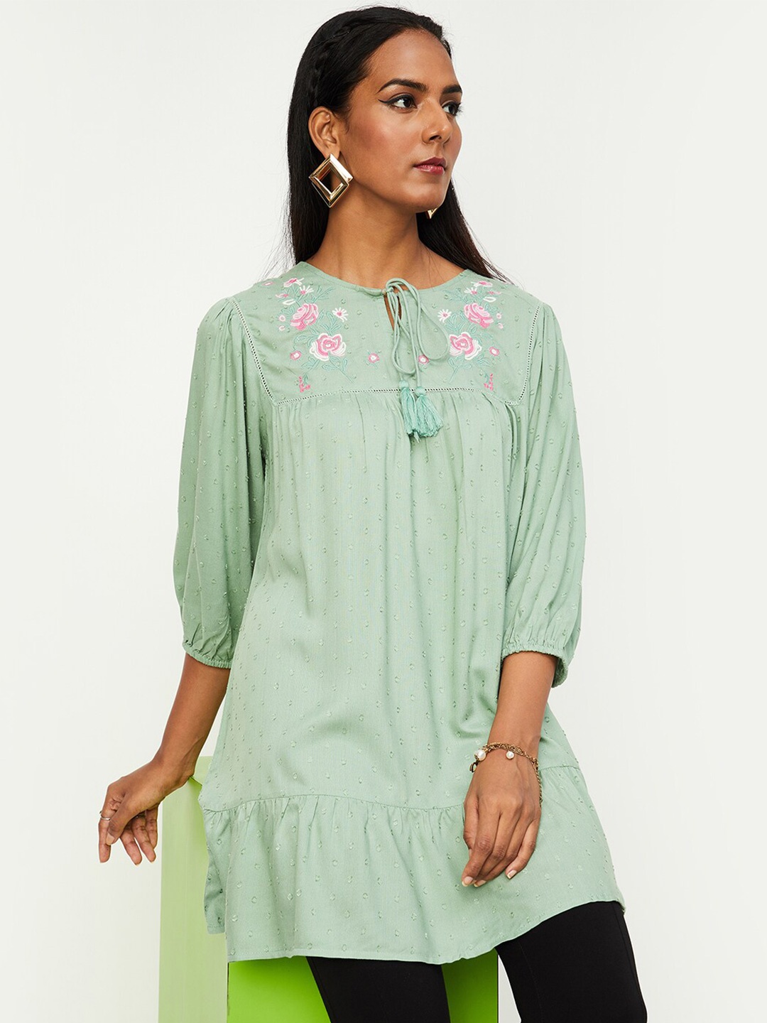 

max Floral Embroidered Tunic, Green