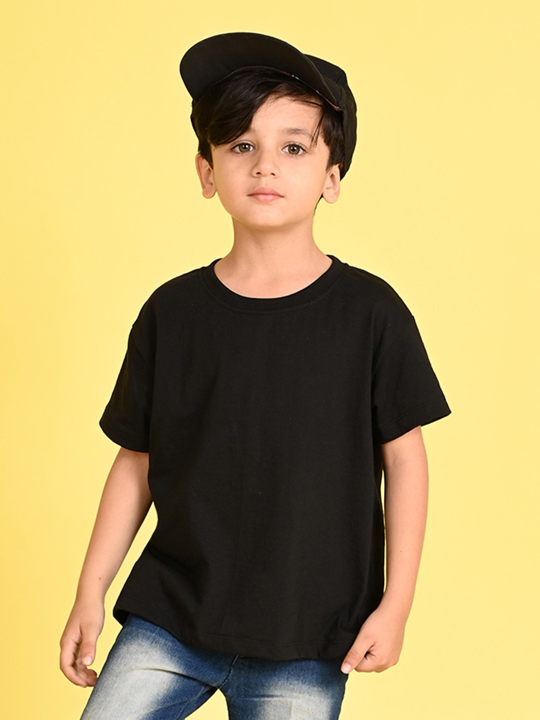 NUSYL Boys Round Neck Oversized T-shirt, Black