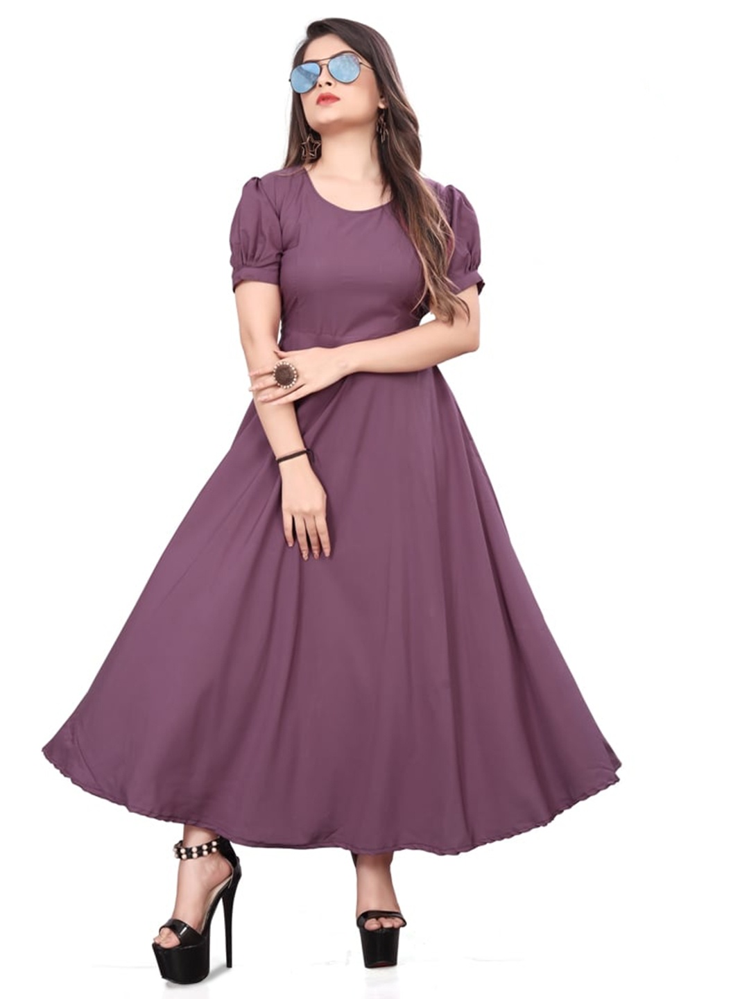 

N N ENTERPRISE Purple Fit & Flare Midi Dress