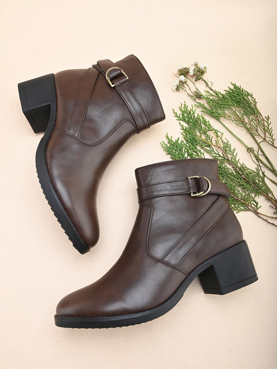 

DressBerry Women Brown Heeled Mid-Top Regular Boots