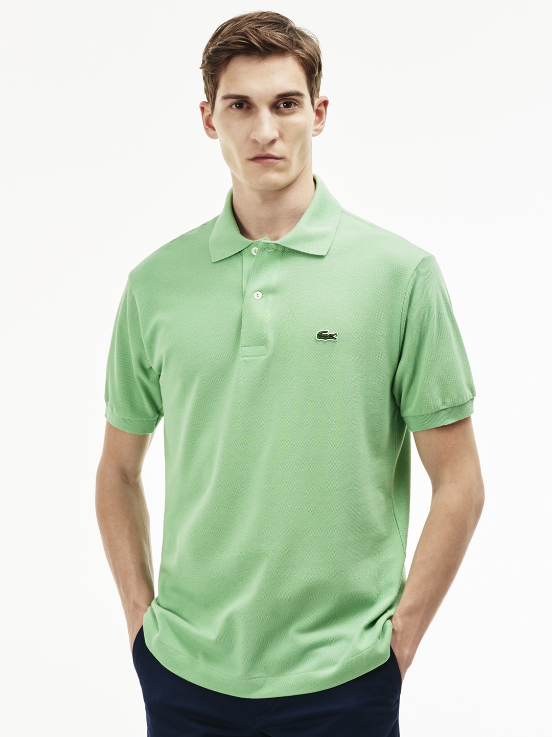 

Lacoste Men Green Solid Polo Collar Pure Cotton T-shirt