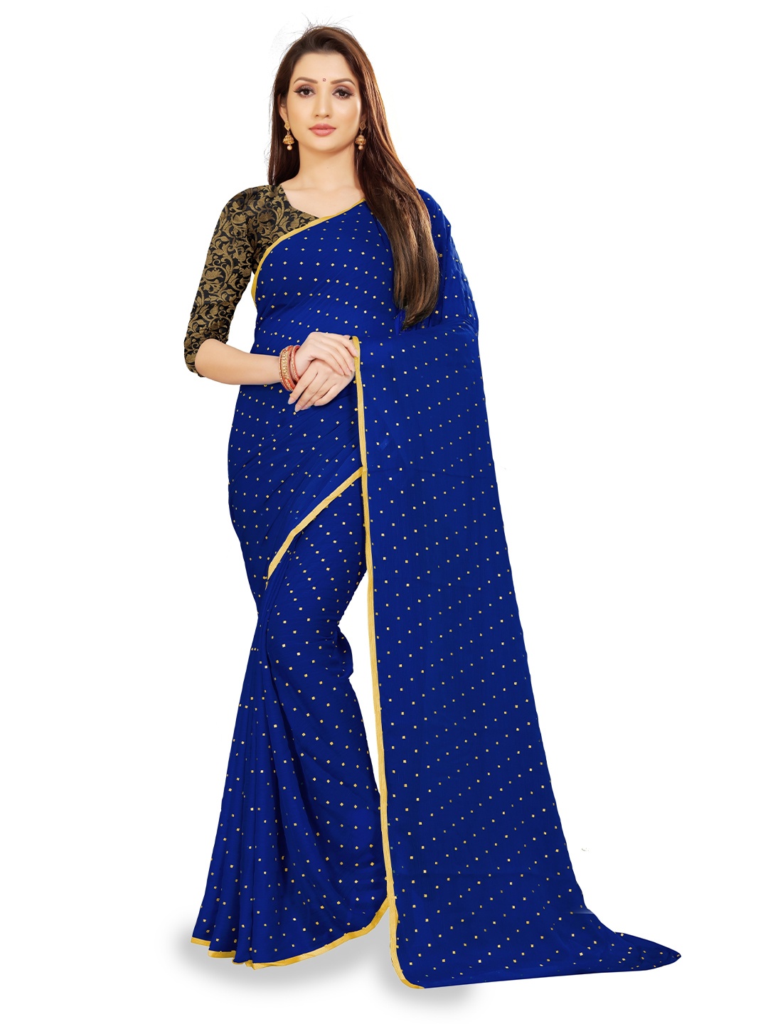 

Rhey Embellished Beads & Stons Chiffon Zari Banarasi Saree, Navy blue