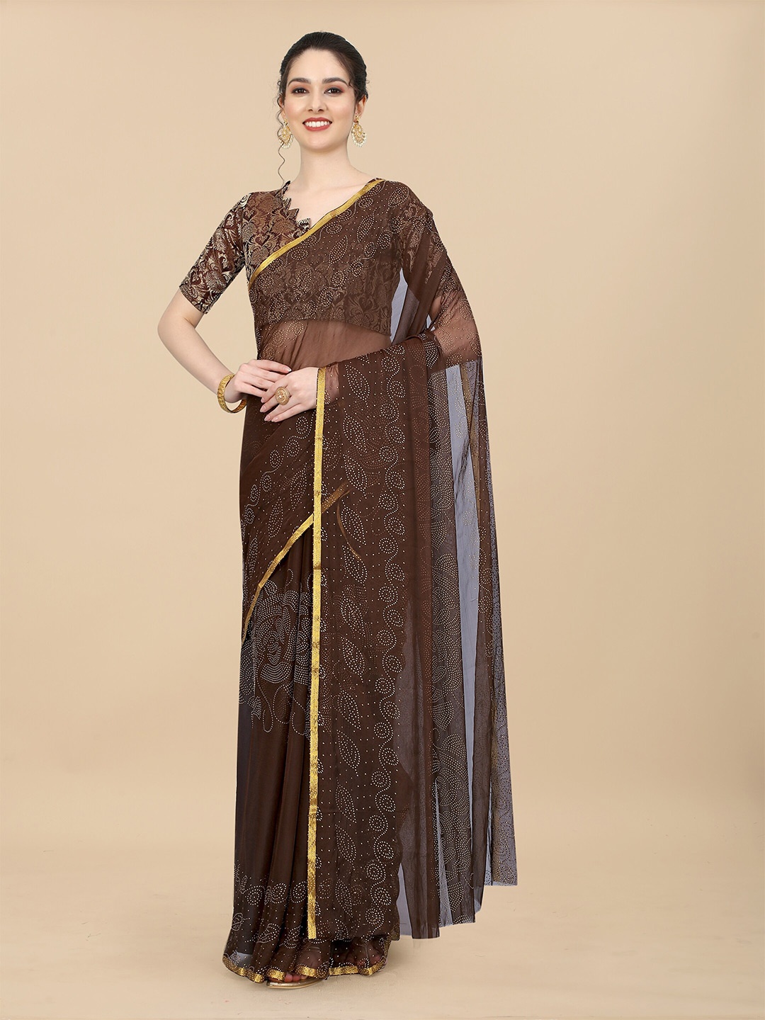 

Rhey Ethnic Motifs Printed Zari Banarasi Saree, Brown