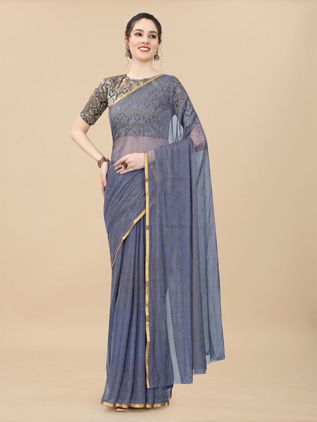 

Rhey Ethnic Motifs Printed Zari Banarasi Saree, Grey