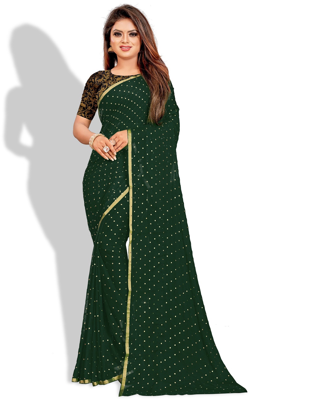 

Rhey Embellished Zari Banarasi Saree, Green