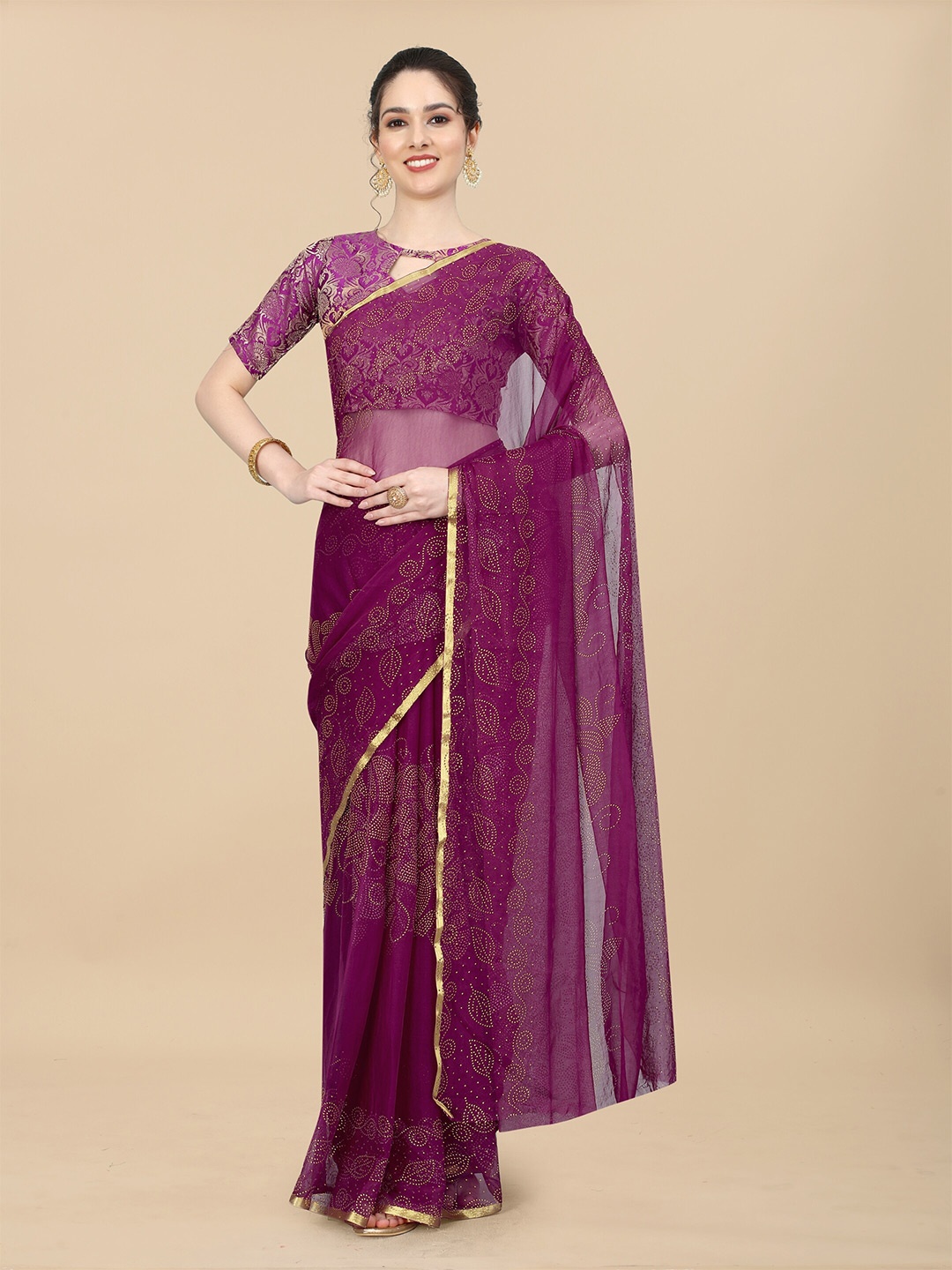 

Rhey Ethnic Motifs Printed Zari Banarasi Saree, Purple