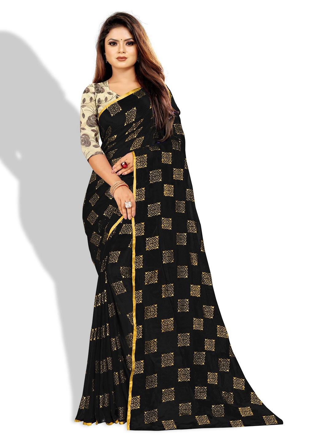 

Rhey Ethnic Motifs Printed Zari Banarasi Saree, Black