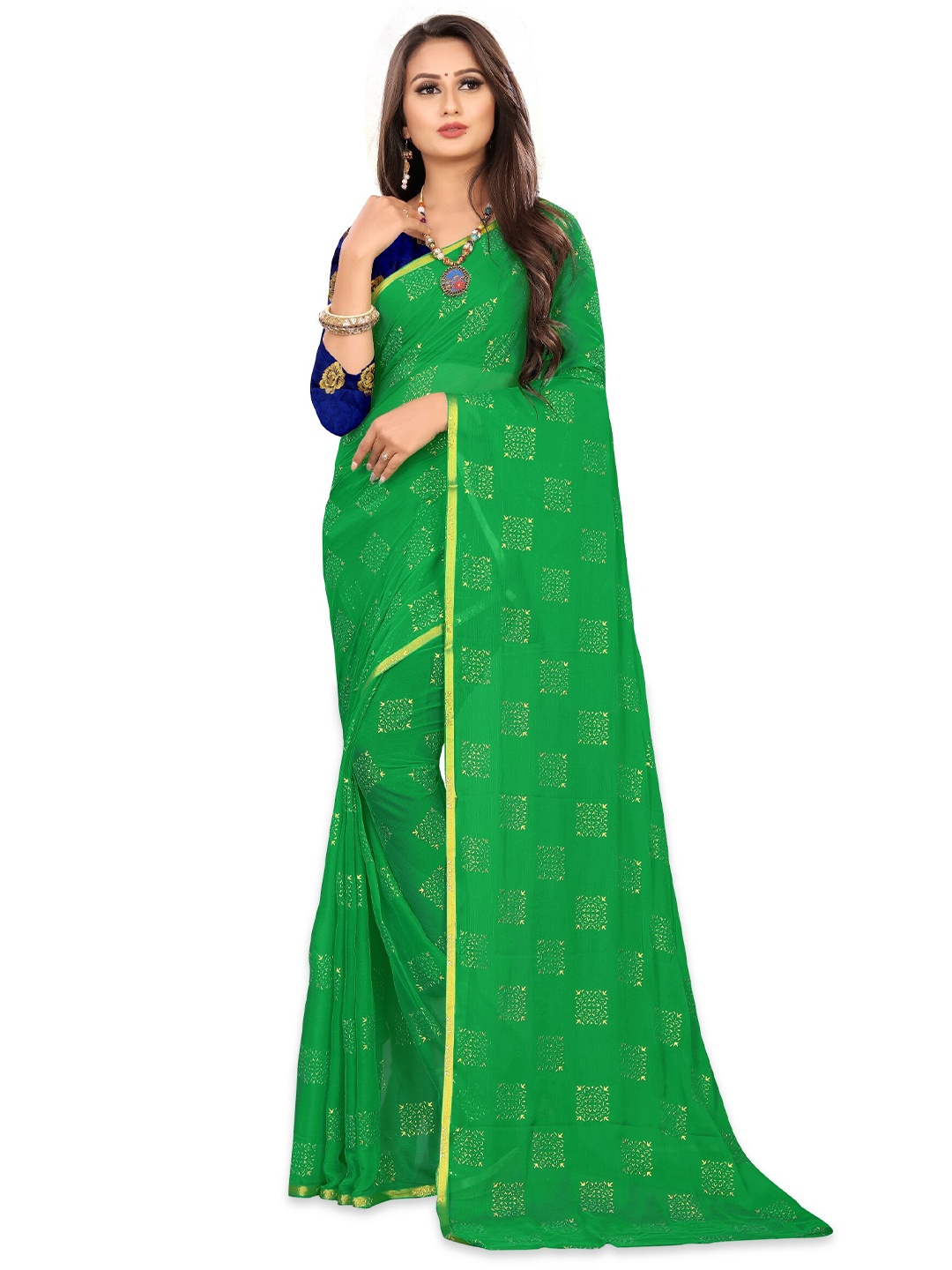 

Rhey Ethnic Motifs Printed Zari Banarasi Saree, Green