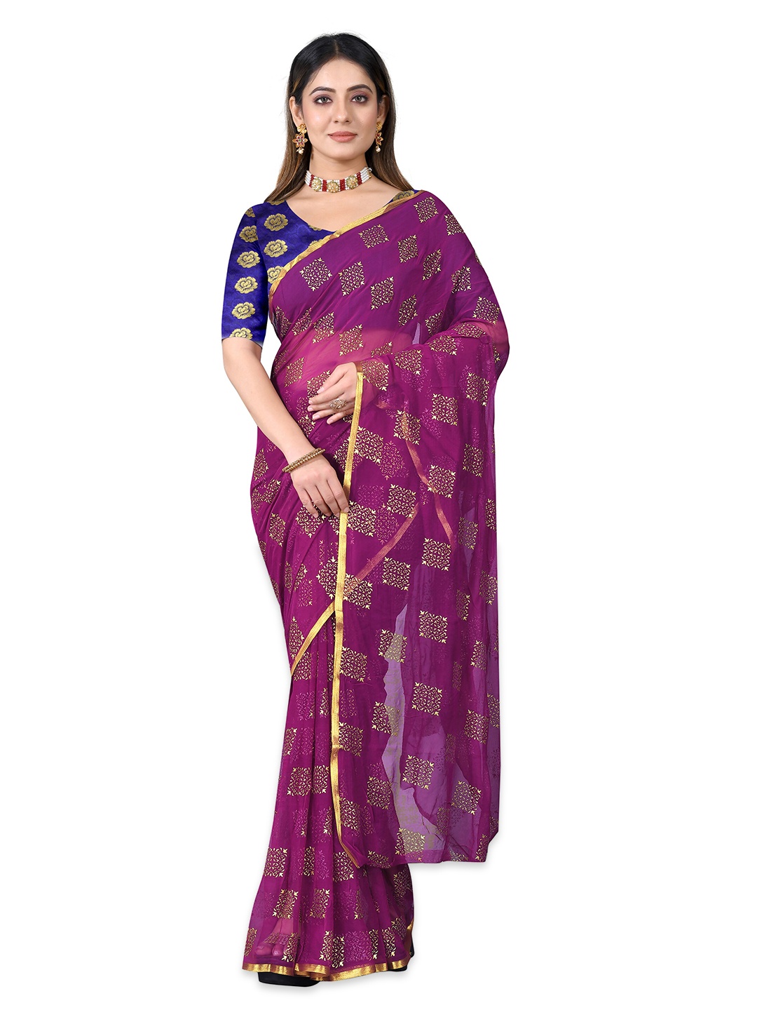 

Rhey Ethnic Motifs Printed Zari Banarasi Saree, Purple