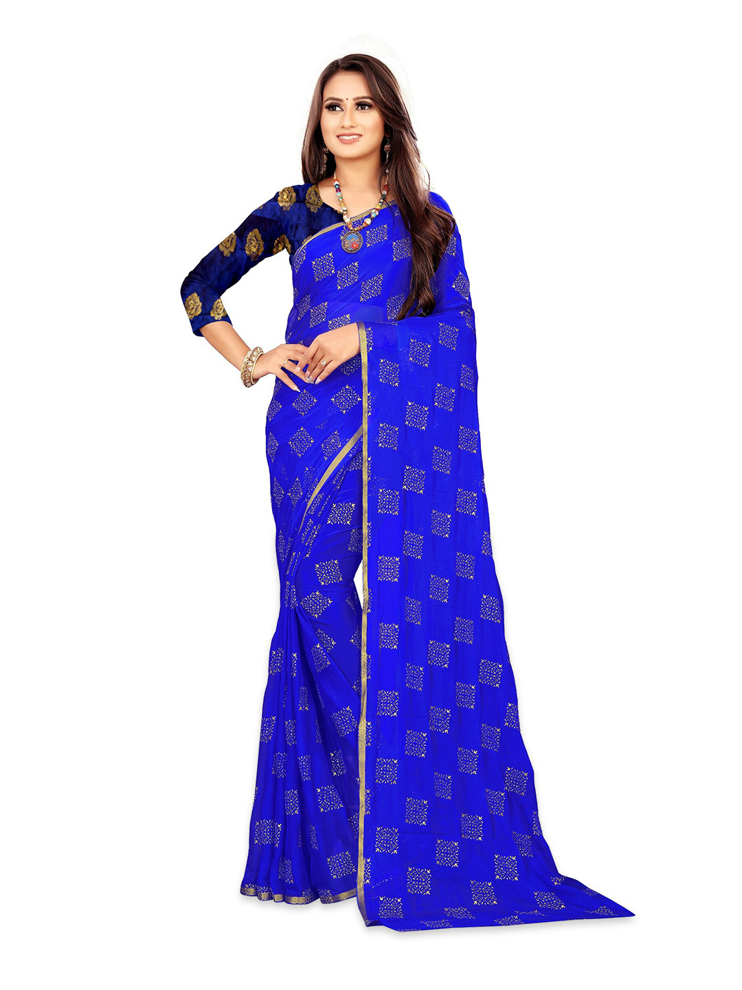 

Rhey Ethnic Motifs Printed Zari Banarasi Saree, Blue
