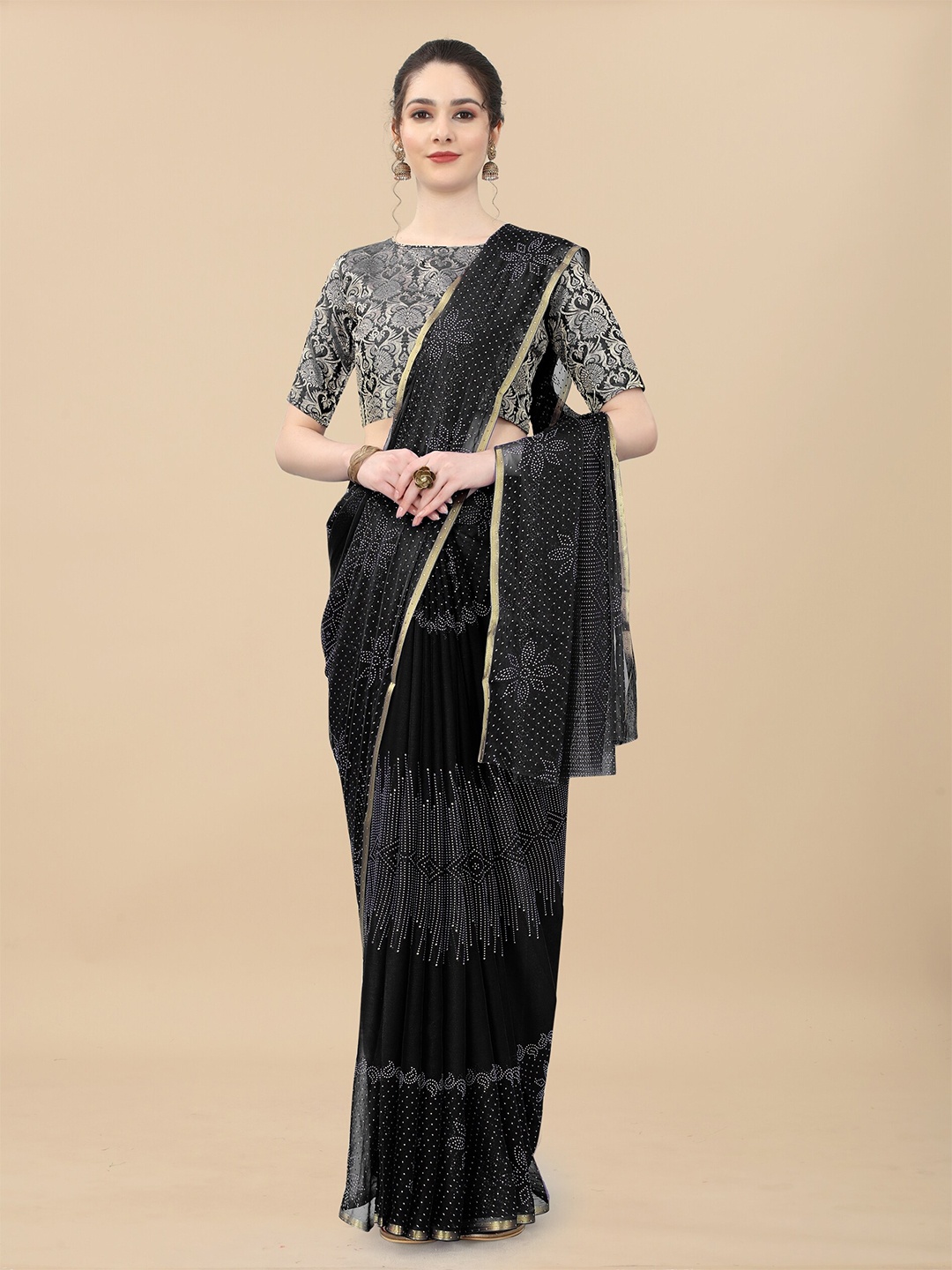 

Rhey Embellished Zari Banarasi Saree, Black