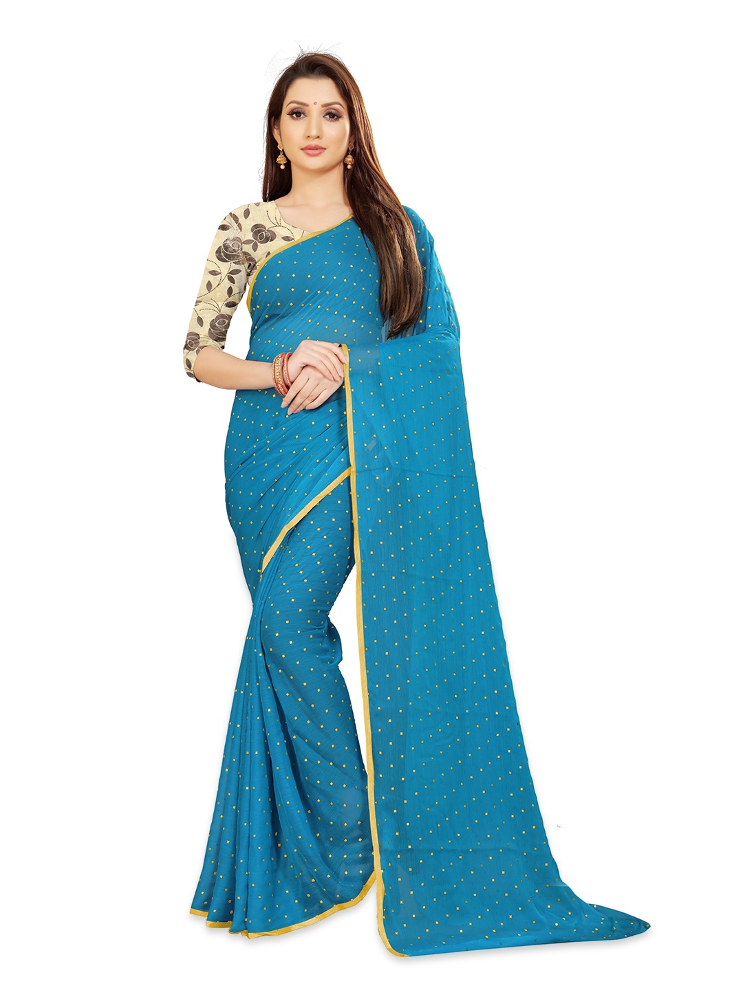 

Rhey Embellished Zari Banarasi Saree, Turquoise blue