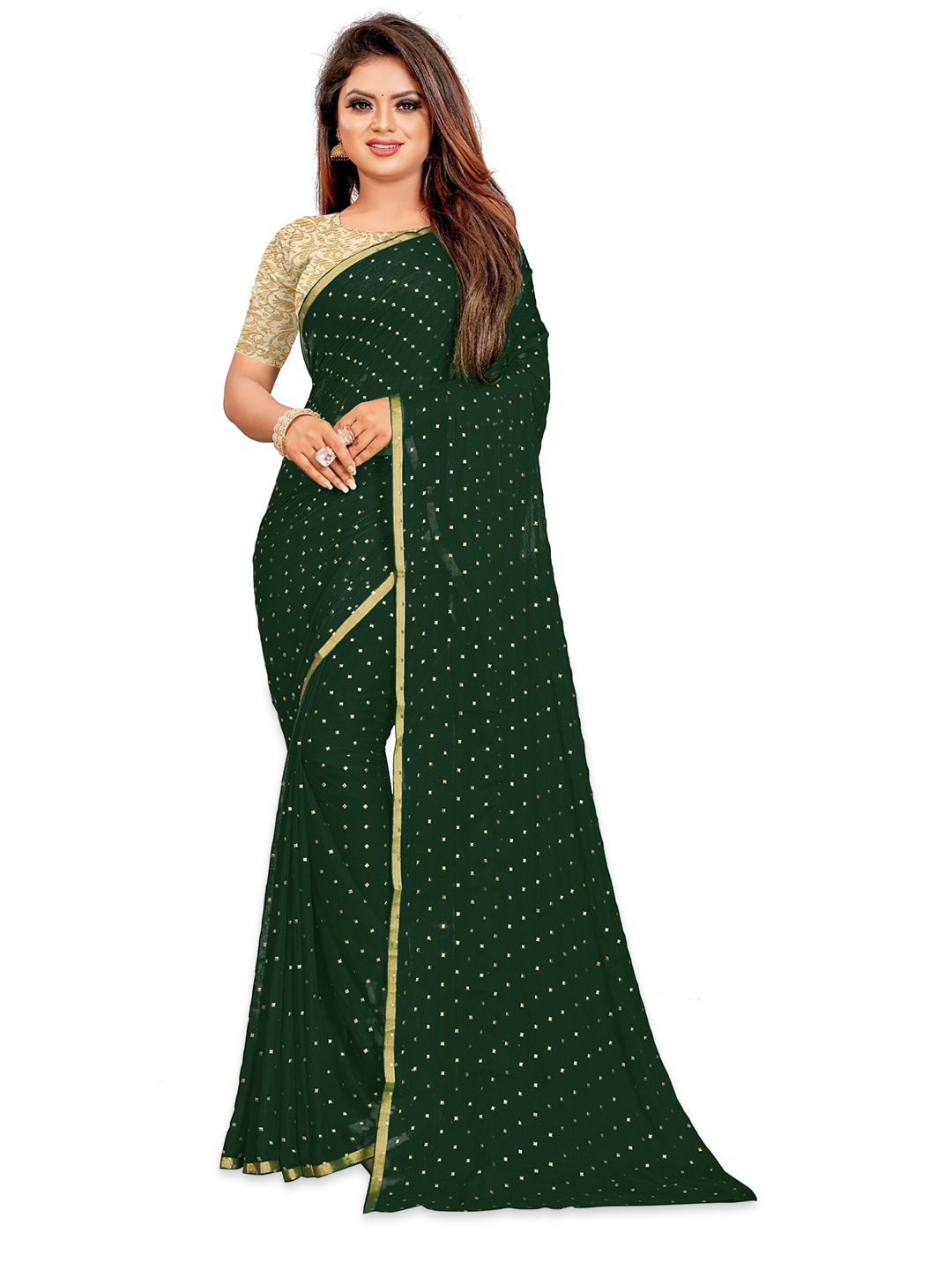 

Rhey Embellished Zari Banarasi Saree, Green