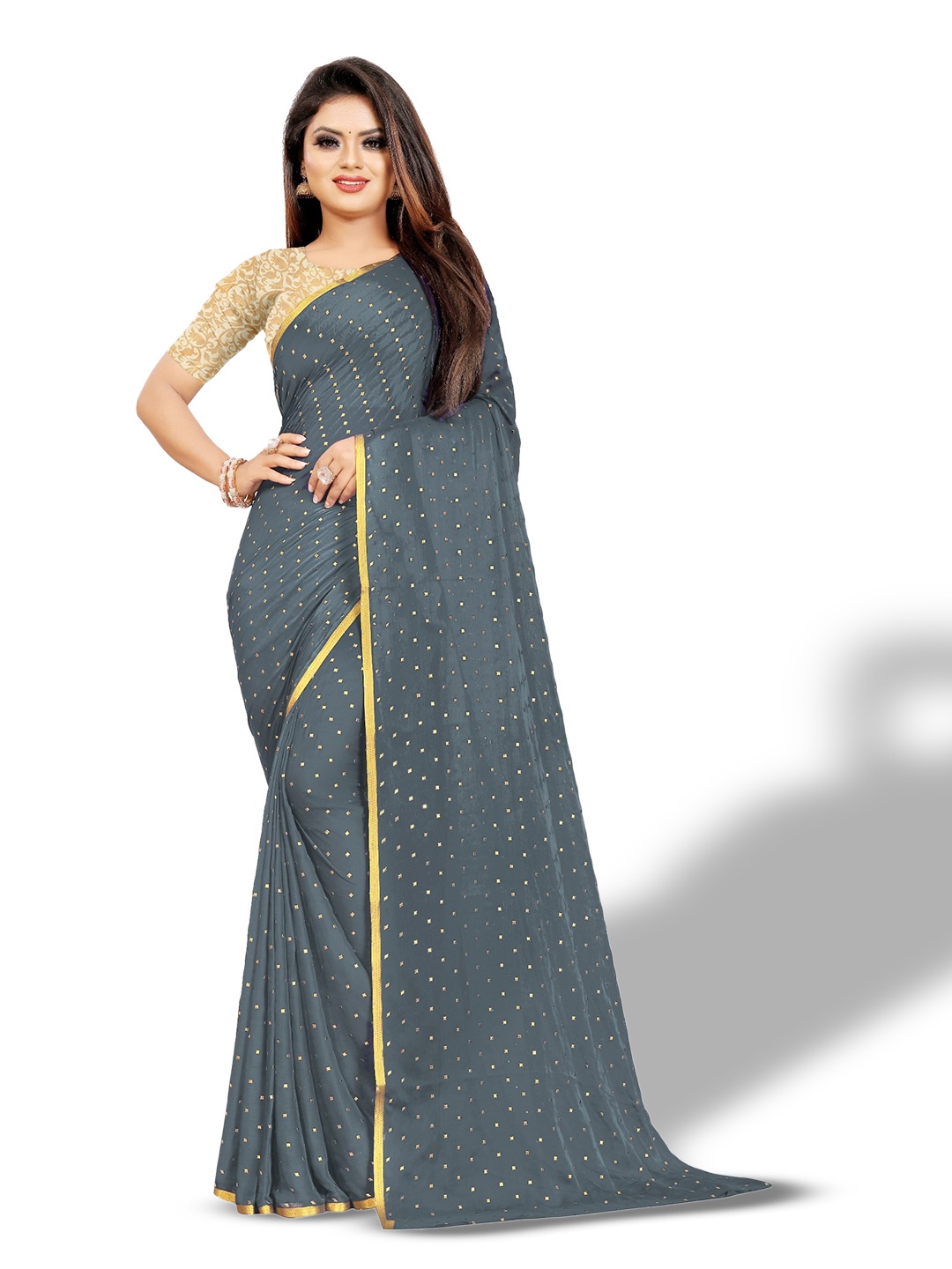 

Rhey Embellished Zari Banarasi Saree, Grey