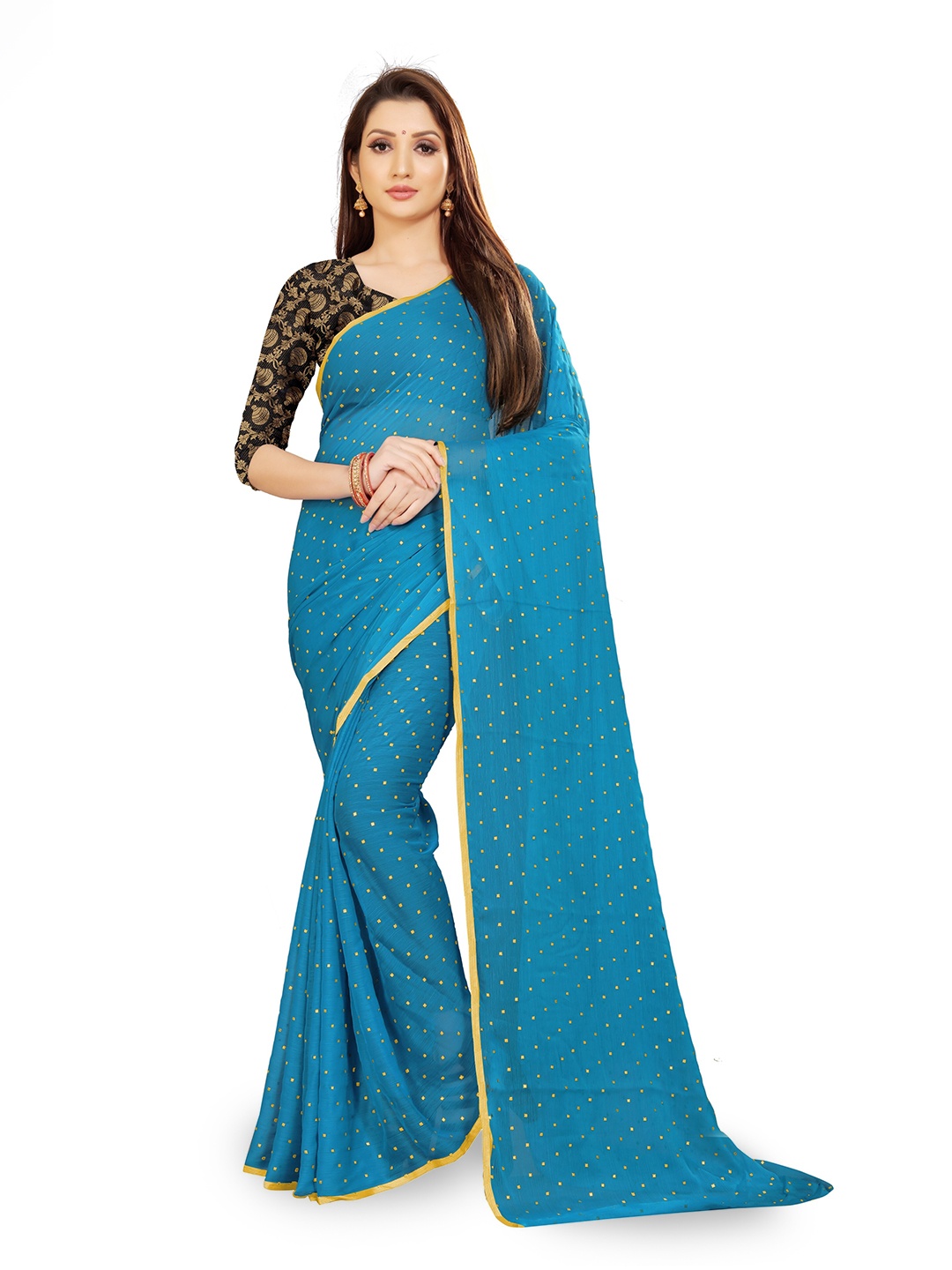 

Rhey Embellished Zari Banarasi Saree, Turquoise blue