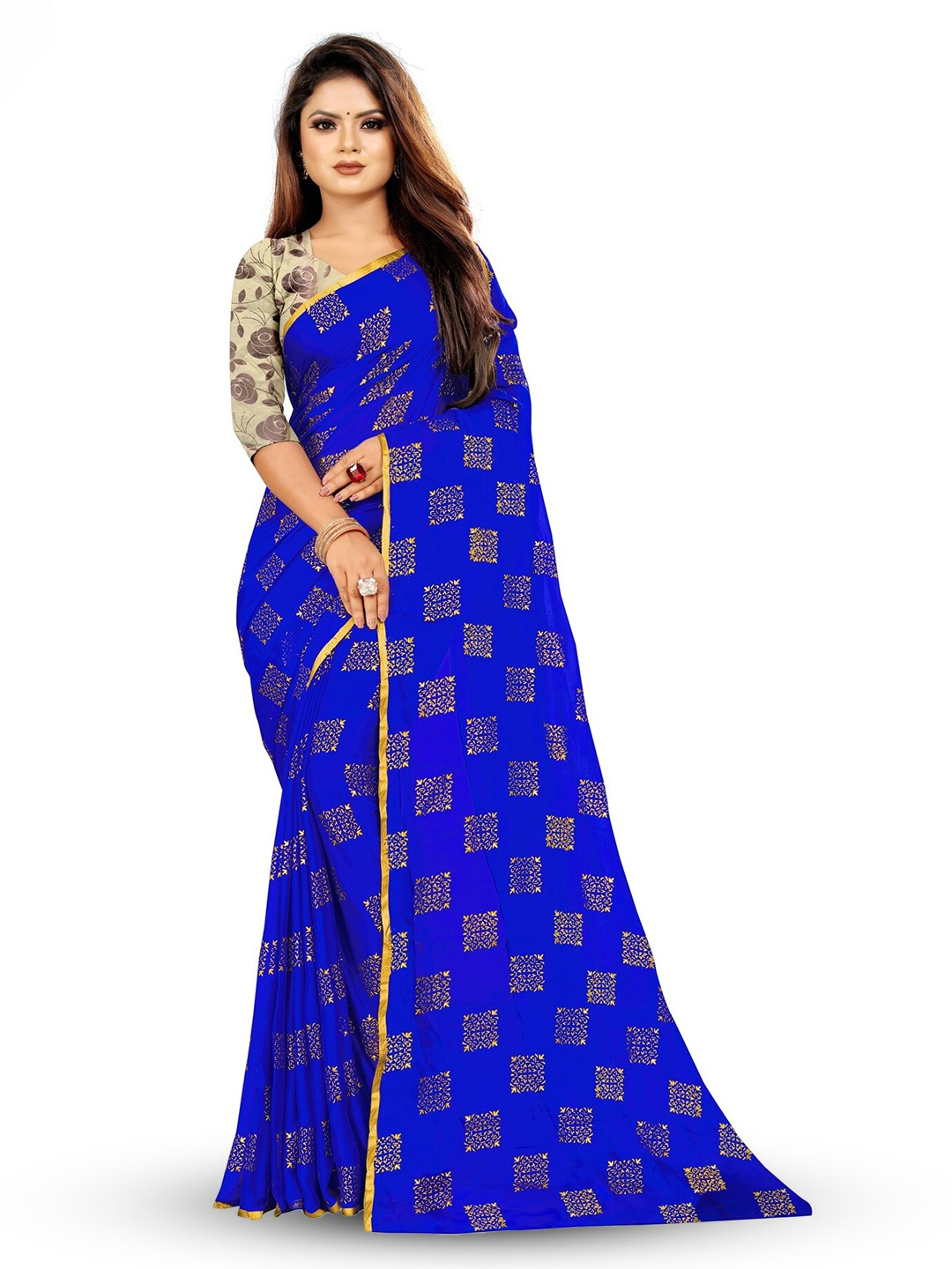 

Rhey Ethnic Motifs Printed Zari Banarasi Saree, Blue