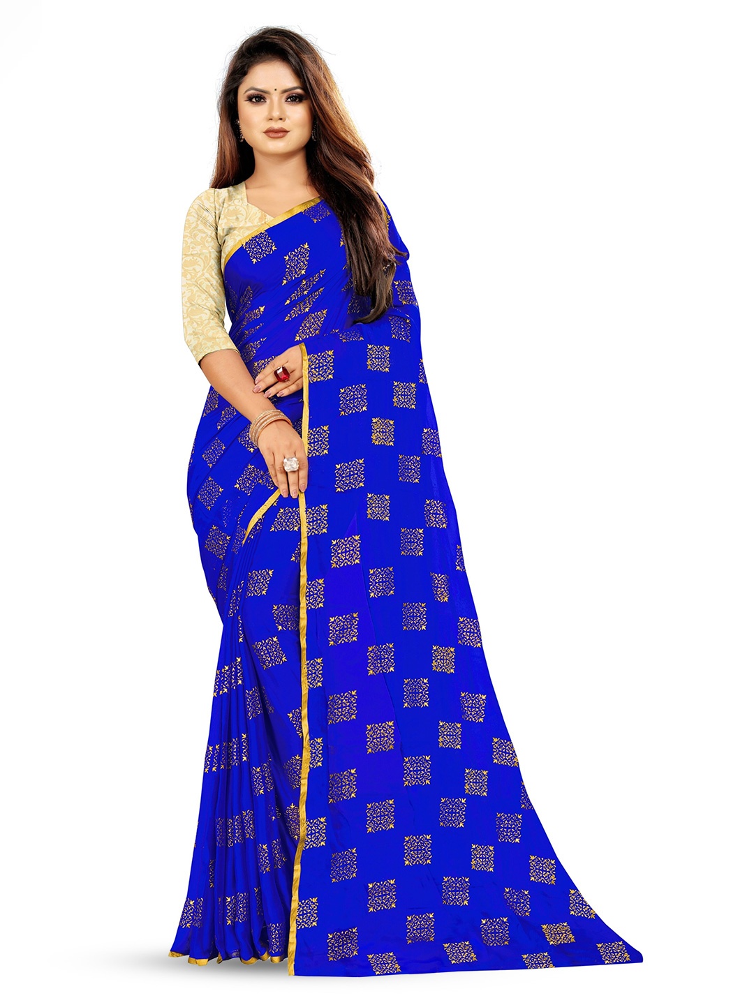 

Rhey Ethnic Motifs Printed Zari Banarasi Saree, Blue