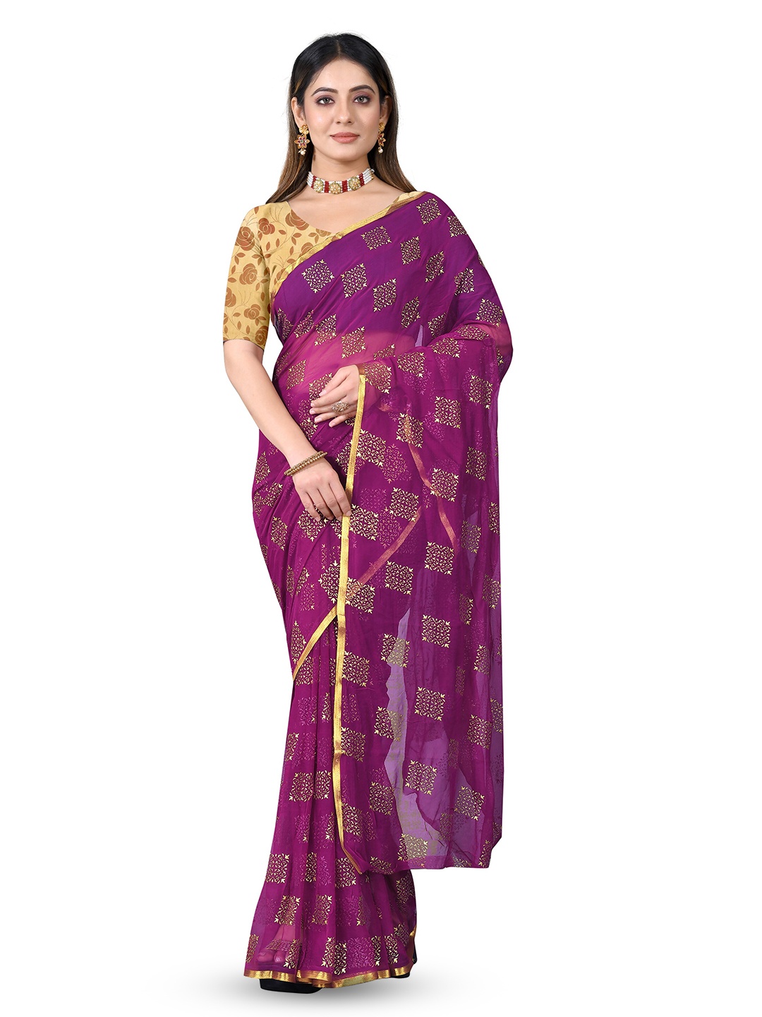 

Rhey Ethnic Motifs Printed Zari Banarasi Saree, Purple