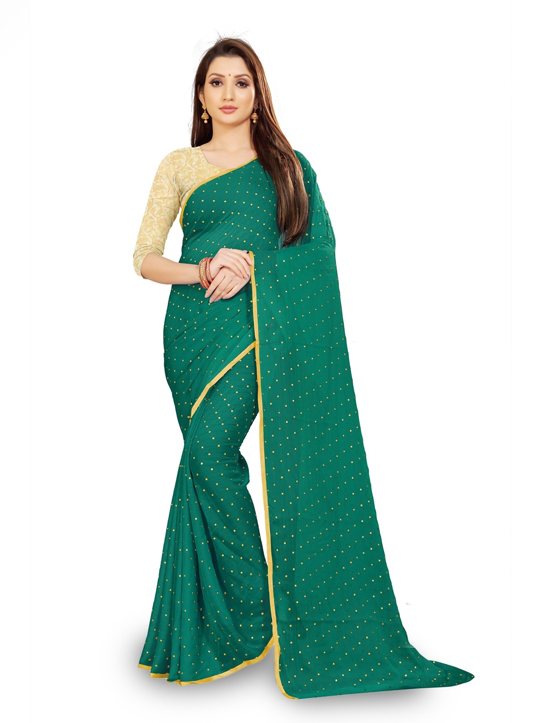 

Rhey Embellished Beads & Stons Chiffon Zari Banarasi Saree, Green