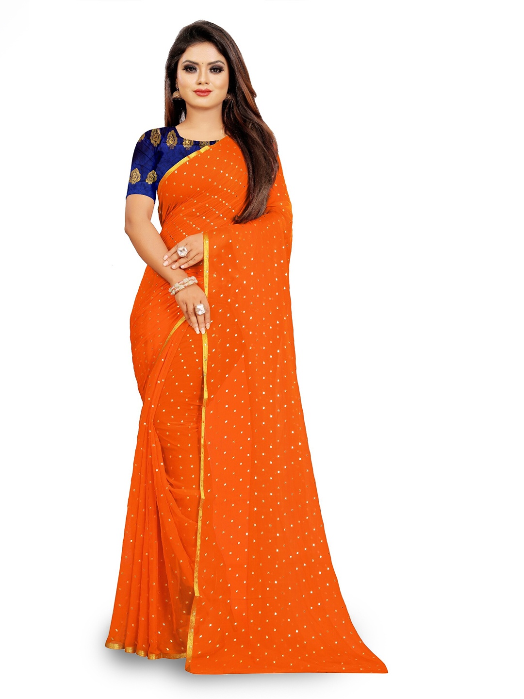 

Rhey Embellished Beads & Stons Chiffon Zari Banarasi Saree, Orange