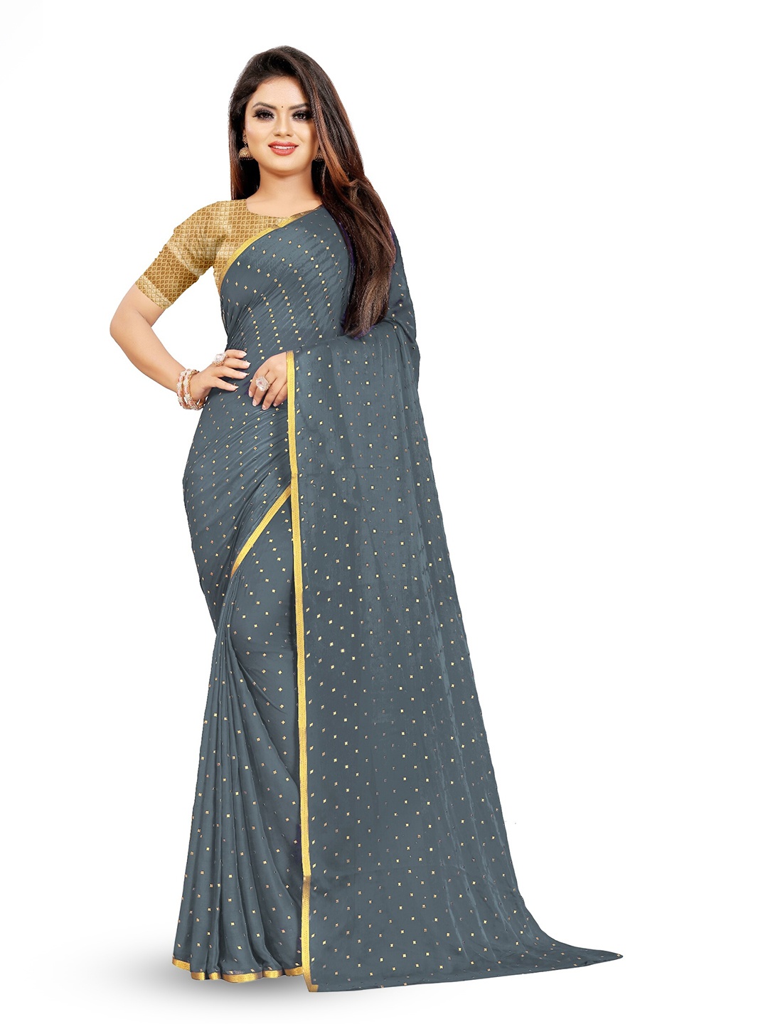 

Rhey Embellished Beads & Stons Chiffon Zari Banarasi Saree, Grey