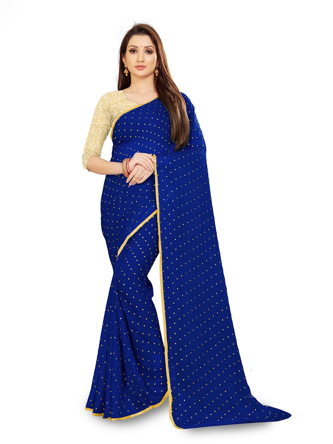 

Rhey Embellished Beads & Stons Chiffon Zari Banarasi Saree, Navy blue