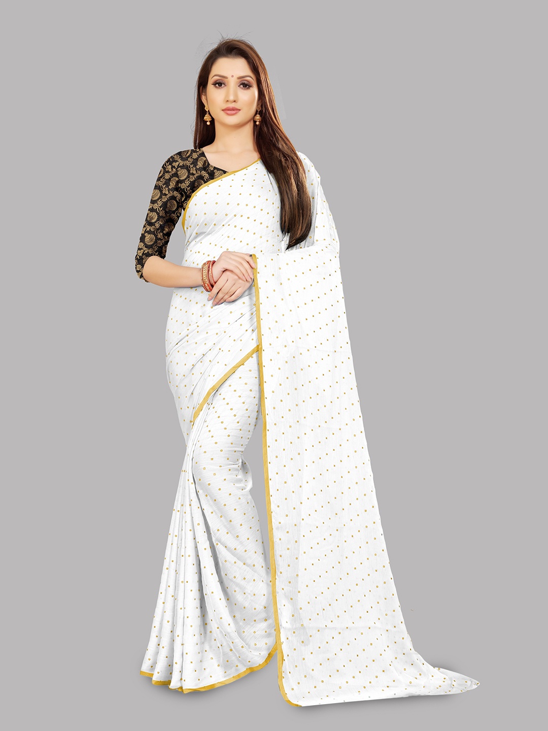 

Rhey Embellished Beads & Stons Chiffon Zari Banarasi Saree, White