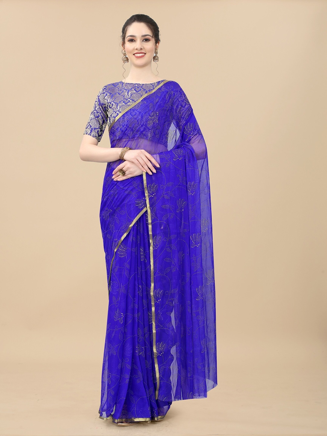 

Rhey Embellished Beads & Stons Chiffon Zari Banarasi Saree, Blue