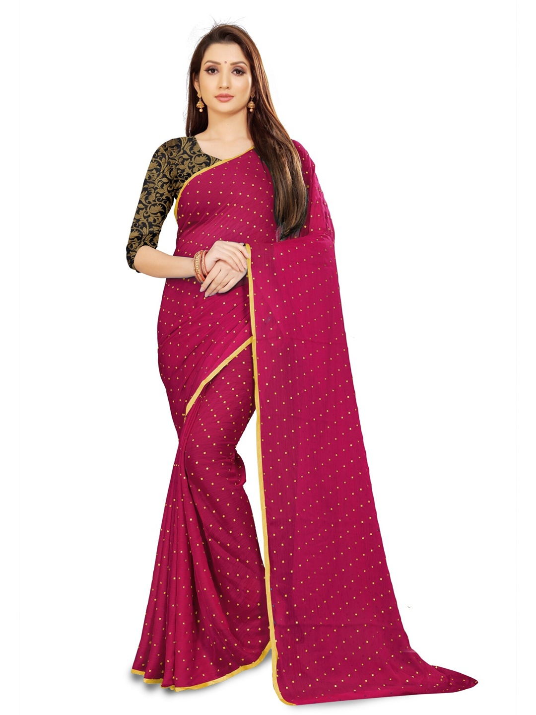 

Rhey Embellished Beads & Stons Chiffon Zari Banarasi Saree, Pink