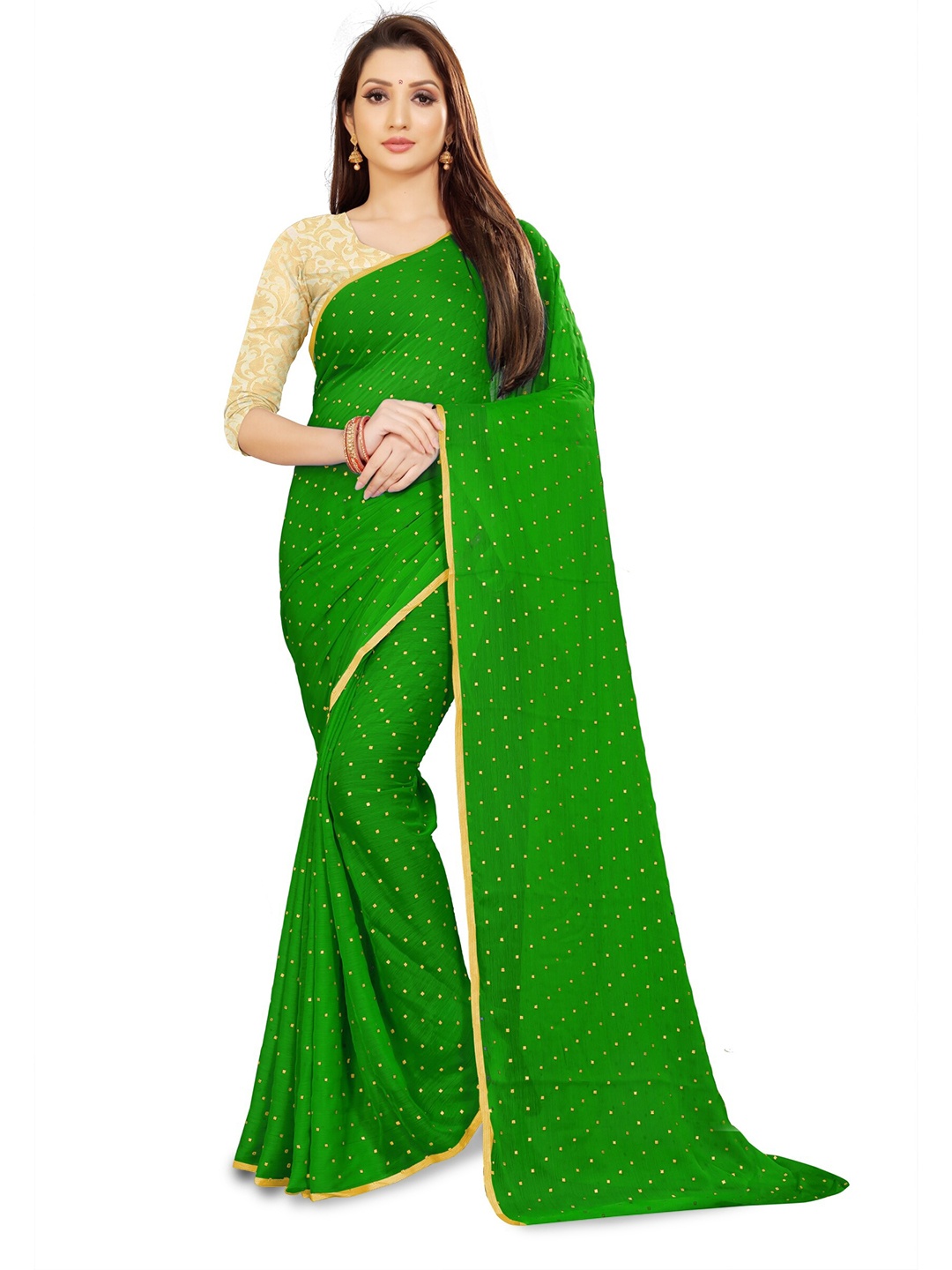 

Rhey Embellished Beads & Stons Chiffon Zari Banarasi Saree, Green