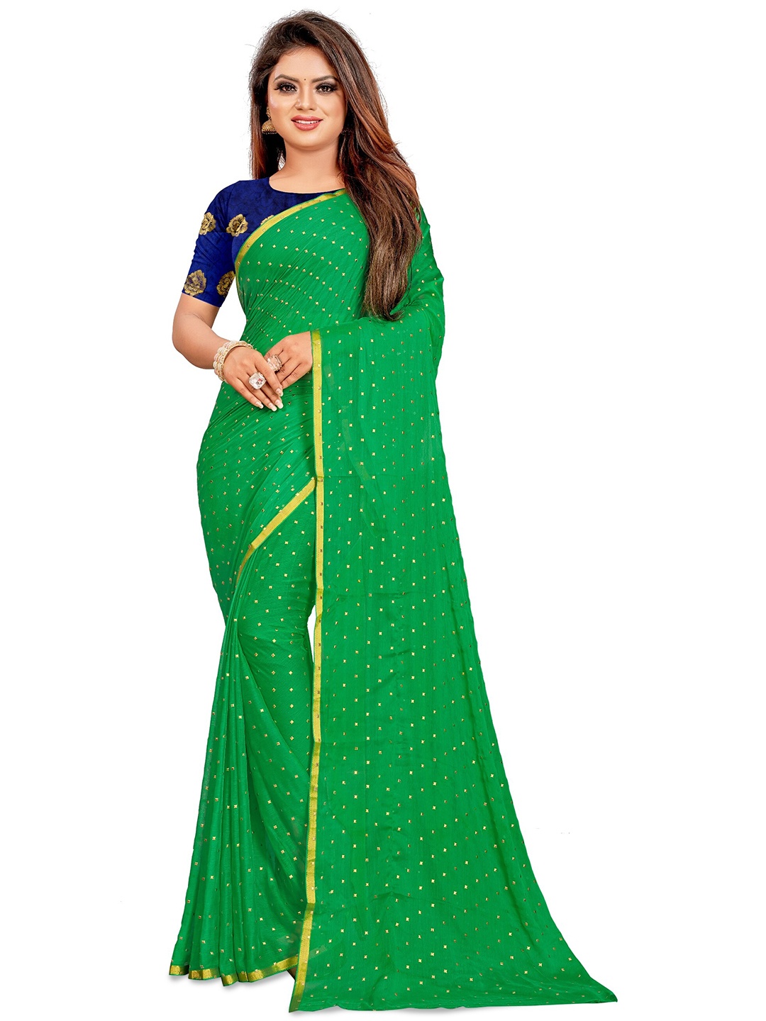 

Rhey Embellished Beads & Stons Chiffon Zari Banarasi Saree, Green