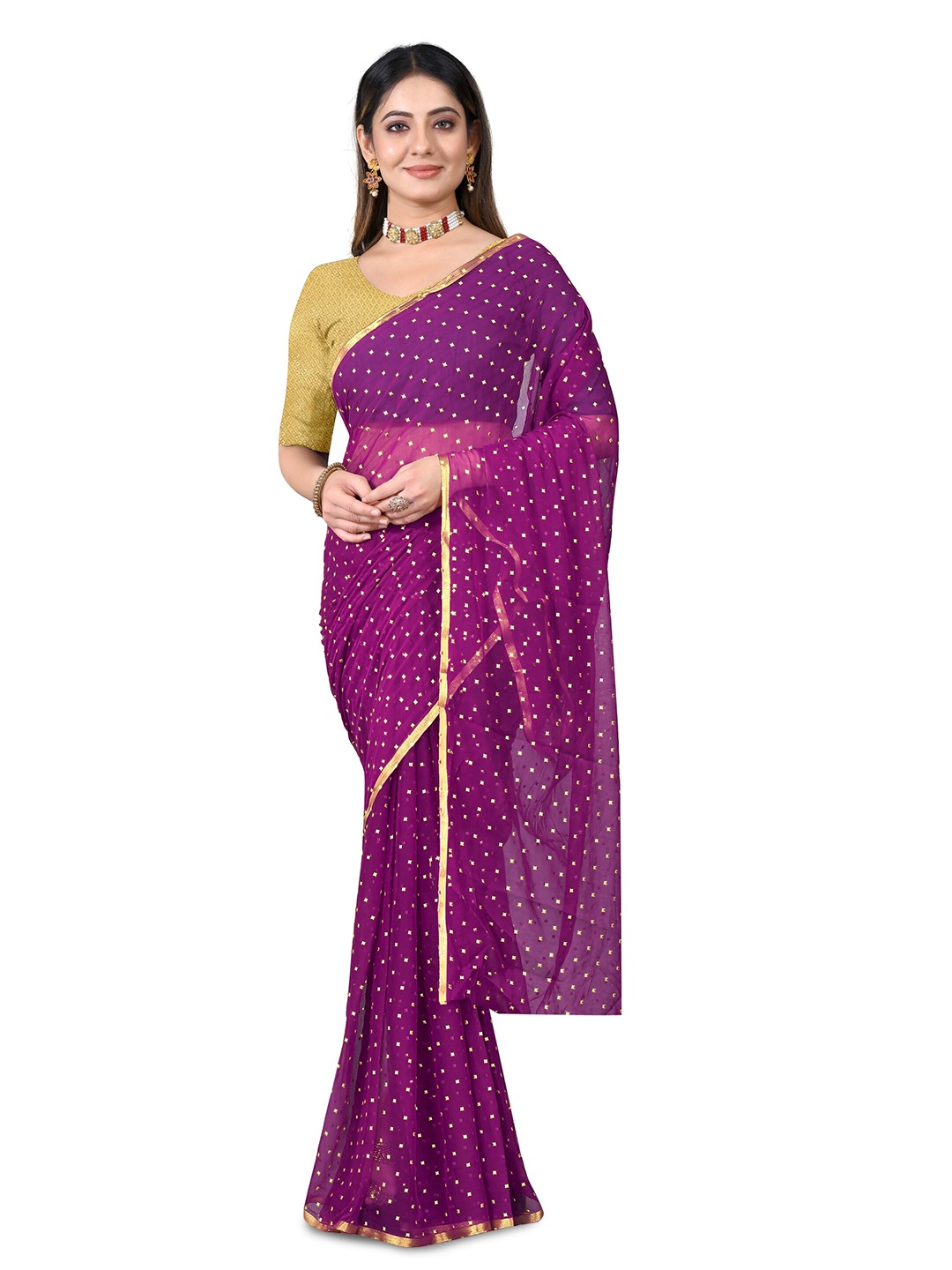 

Rhey Embellished Beads & Stons Chiffon Zari Banarasi Saree, Purple