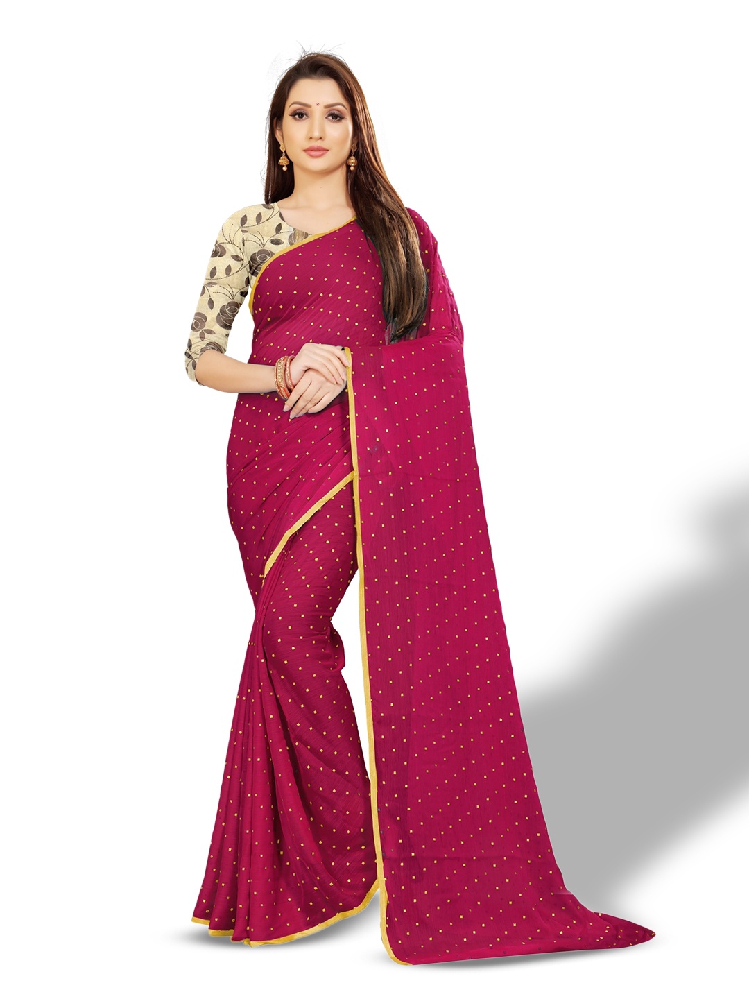 

Rhey Embellished Beads & Stons Chiffon Zari Banarasi Saree, Pink