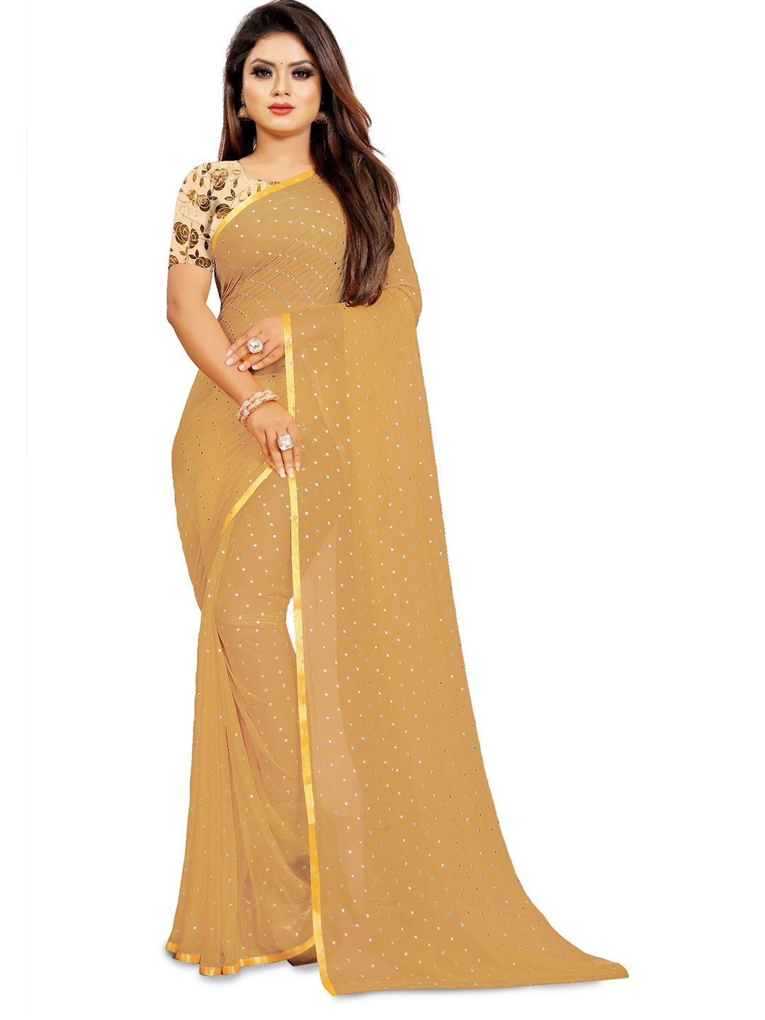 

Rhey Embellished Beads & Stons Chiffon Zari Banarasi Saree, Cream