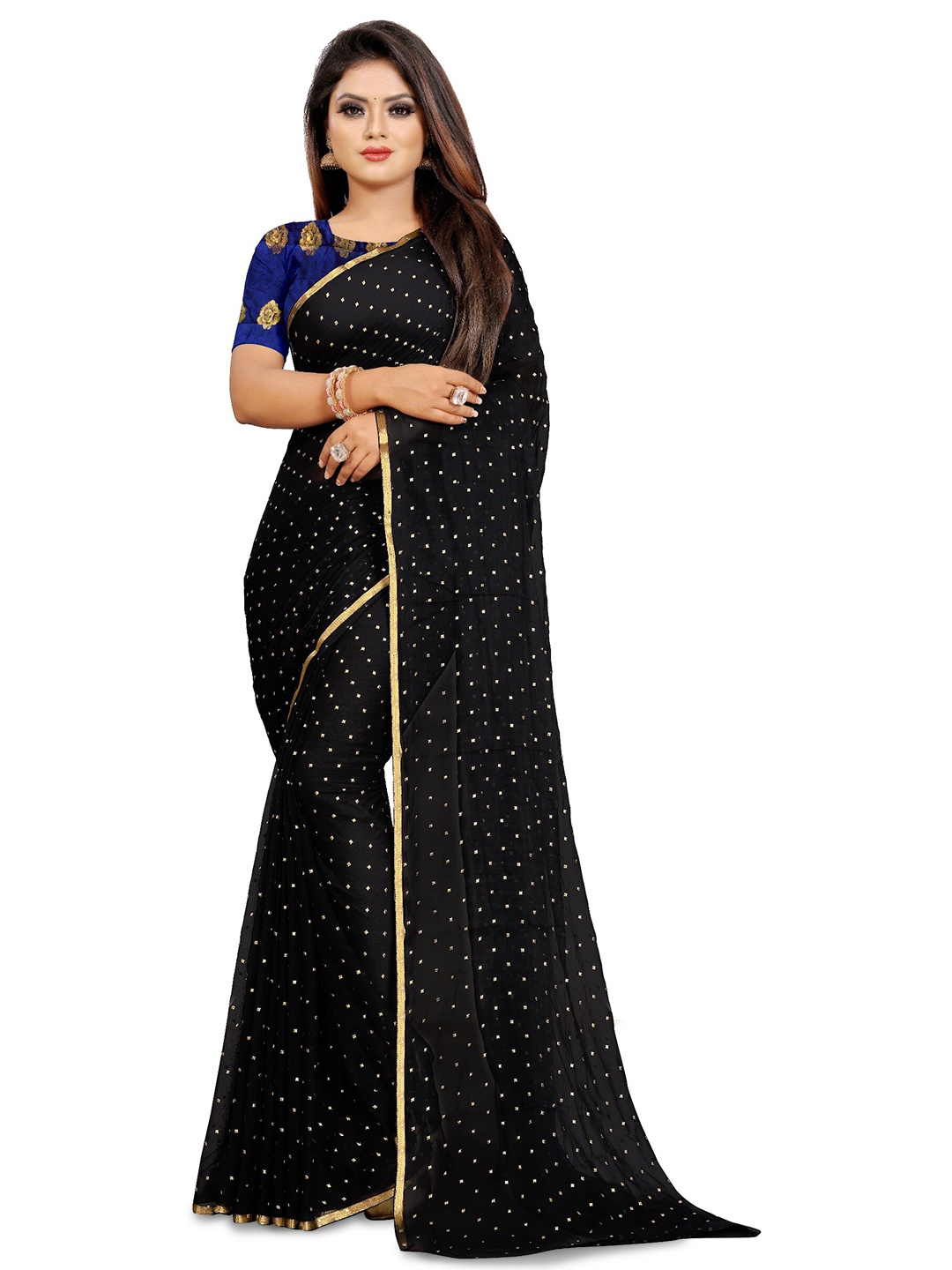 

Rhey Embellished Beads & Stons Chiffon Zari Banarasi Saree, Black