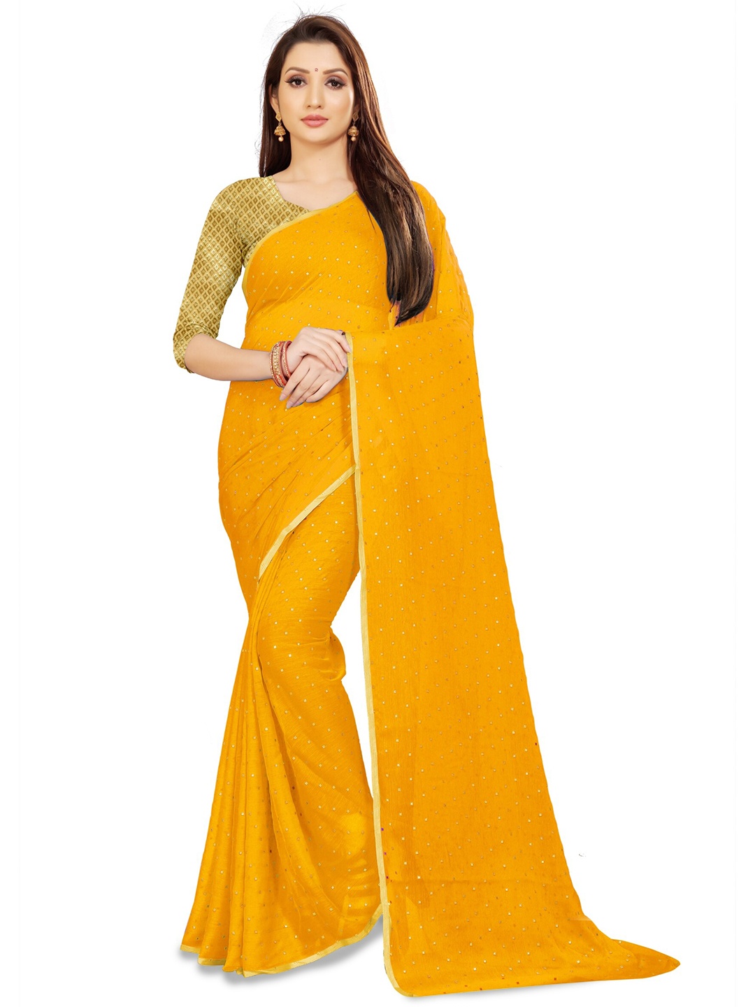 

Rhey Embellished Beads & Stons Chiffon Zari Banarasi Saree, Yellow