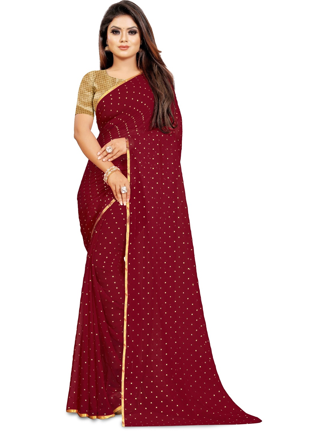 

Rhey Embellished Beads & Stons Chiffon Zari Banarasi Saree, Maroon