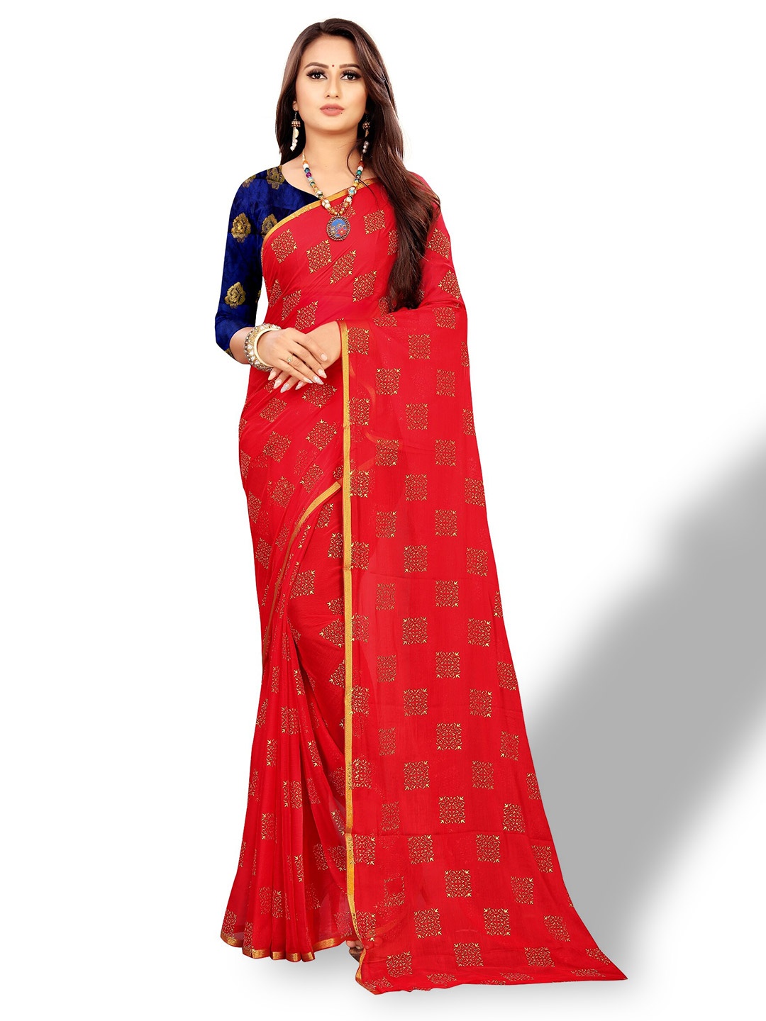

Rhey Ethnic Motifs Printed Zari Saree, Red