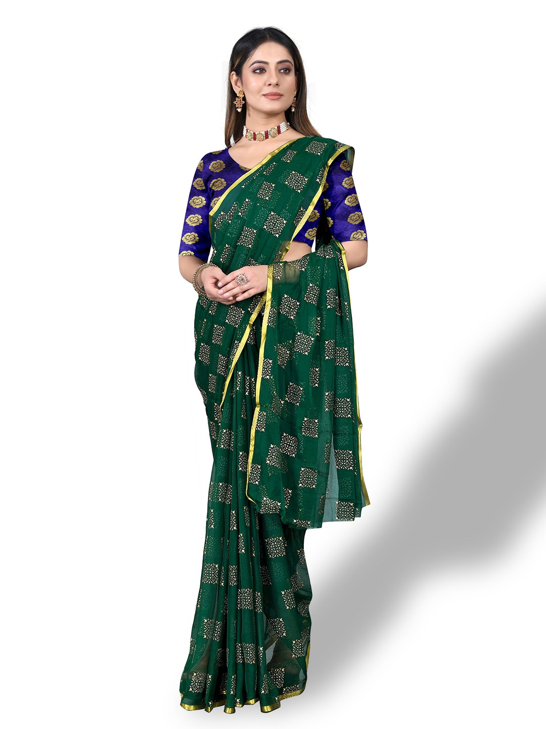 

Rhey Ethnic Motifs Printed Zari Saree, Green