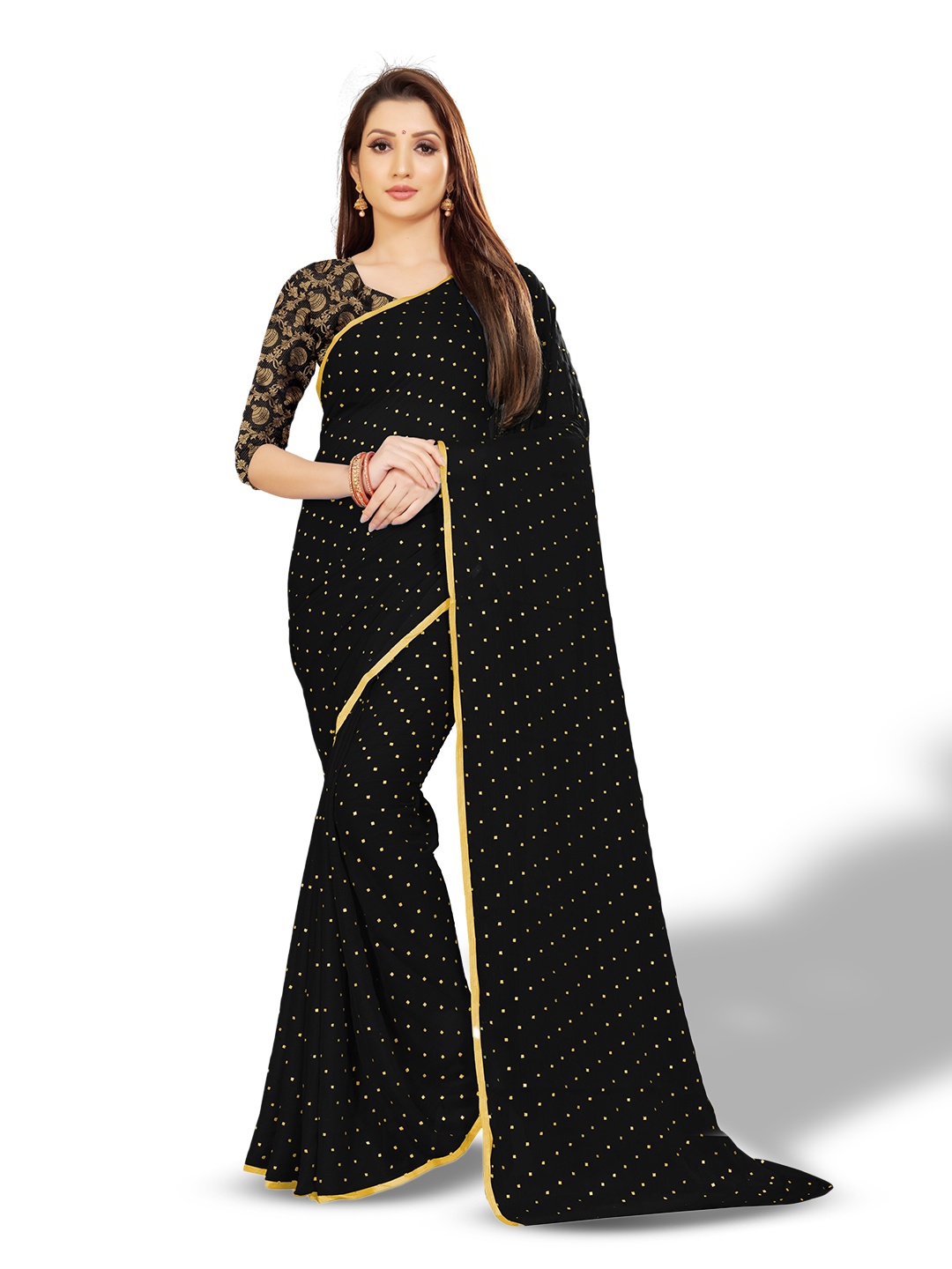 

Rhey Embellished Zari Festive Saree, Black