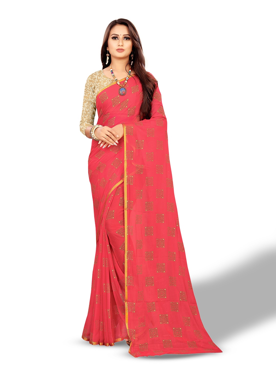 

Rhey Ethnic Motifs Printed Zari Festive Saree, Rose