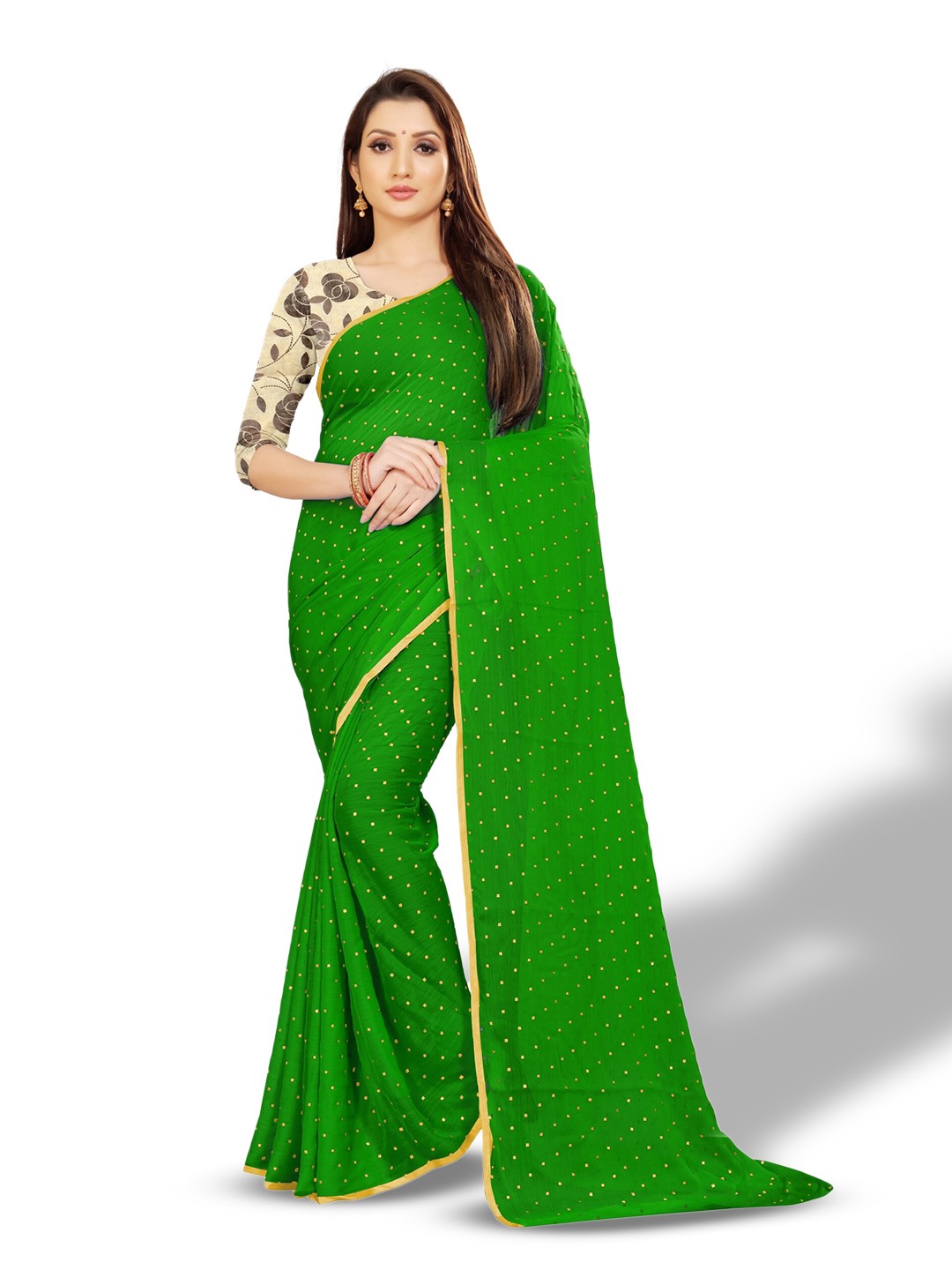 

Rhey Geometric Printed Zari Festive Saree, Green