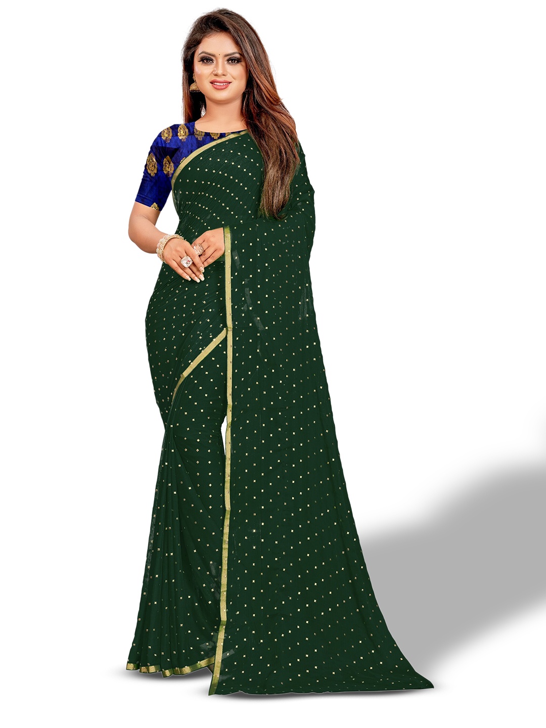 

Rhey Geometric Printed Zari Festive Saree, Green
