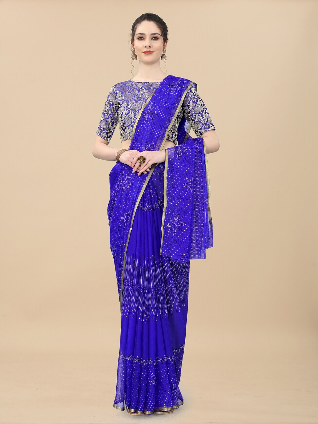 

Rhey Floral Printed Zari Festive Saree, Blue